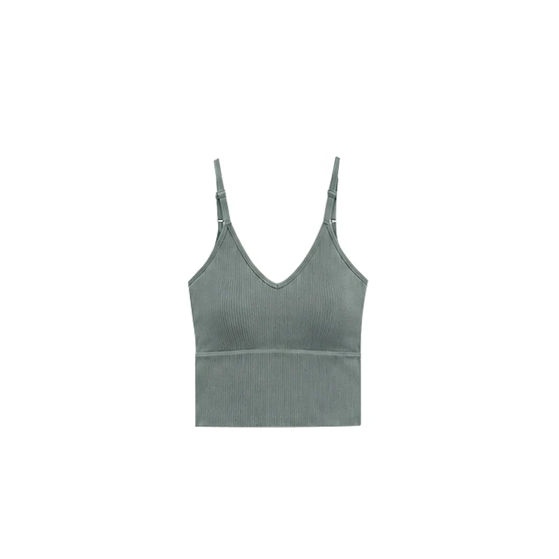 Green ribbed camisole with adjustable shoulder straps